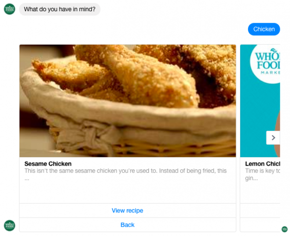 facebook messenger bot aliments entiers