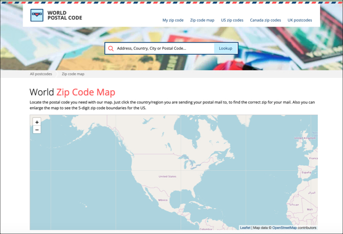 Carte du code postal mondial