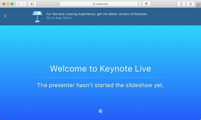 Page d'attente Keynote Live dans Safari