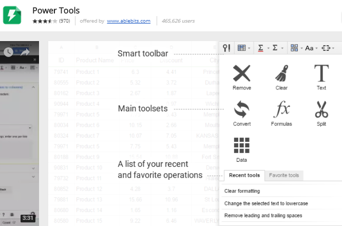 modules complémentaires de feuilles de google - Power Tools