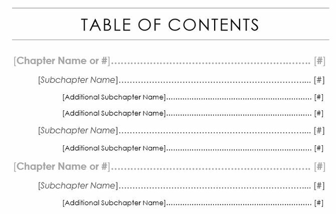 table des matières formatée