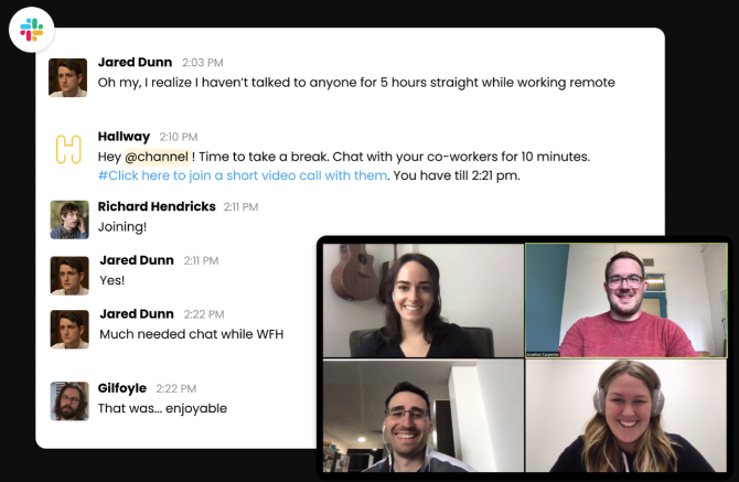 Le couloir planifie des appels vidéo de 10 minutes avec vos collègues pour une pause virtuelle avec un watercooler 