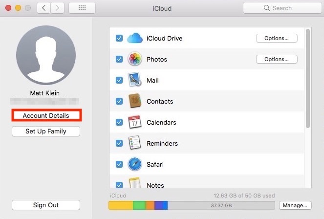 Paramètres Mac iCloud