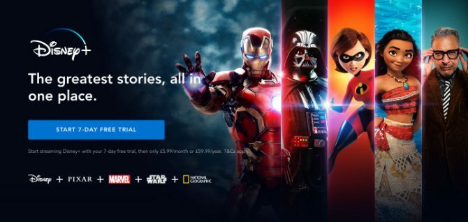 Bannière Disney+ avec bouton d'essai gratuit de sept jours