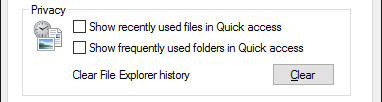 Options du dossier de confidentialité de l'Explorateur de fichiers Windows 10