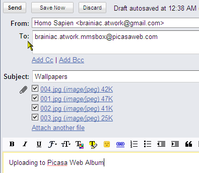 Envoyez vos photos à votre album Web Picasa par e-mail