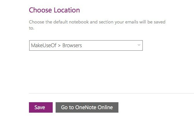 Choisissez OneNote Save Location