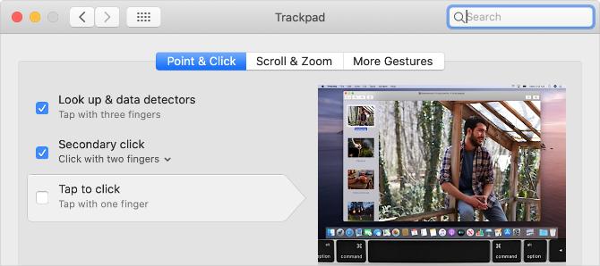 Appuyez pour cliquer sur l'option dans les Préférences Système du Trackpad