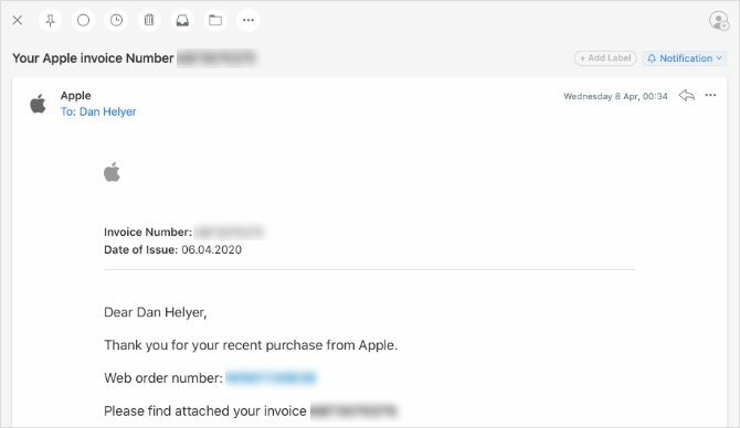 E-mail de facturation Apple