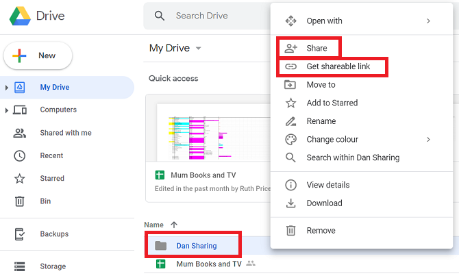 dossier de partage Google Drive