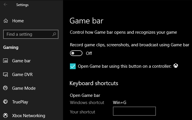 Barre de jeu Windows 10