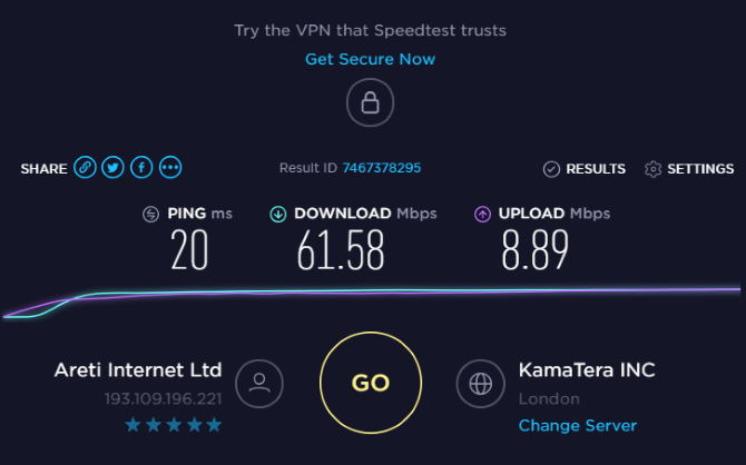 Utilisez speedtest.net pour tester la vitesse de votre VPN