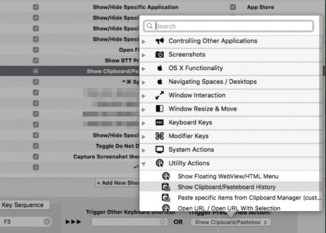 Liste des actions prédéfinies dans BetterTouchTool sur macOS