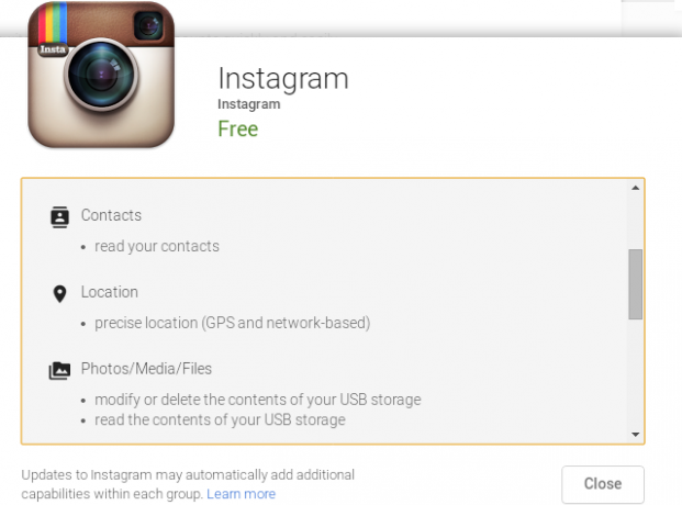 Autorisations Instagram-Android