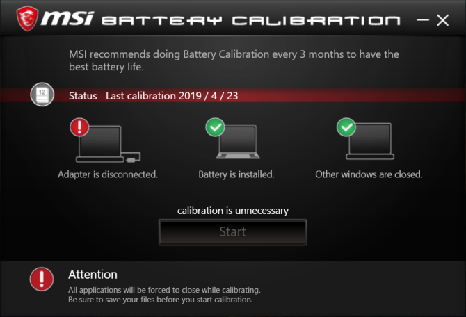 outil d'étalonnage de batterie msi