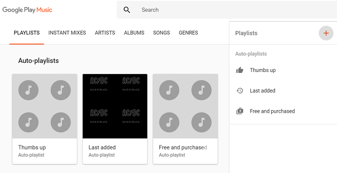 menu de création de playlist de musique google play