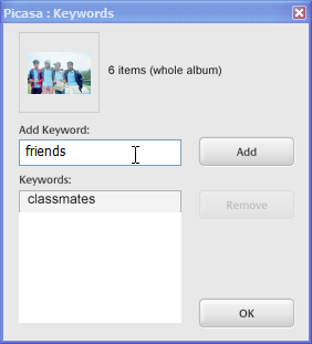 Picasa - Mots clés pour les photos