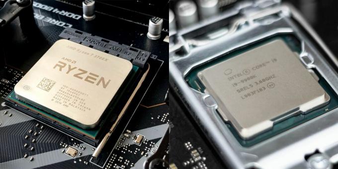 Processeur AMD et processeur Intel côte à côte