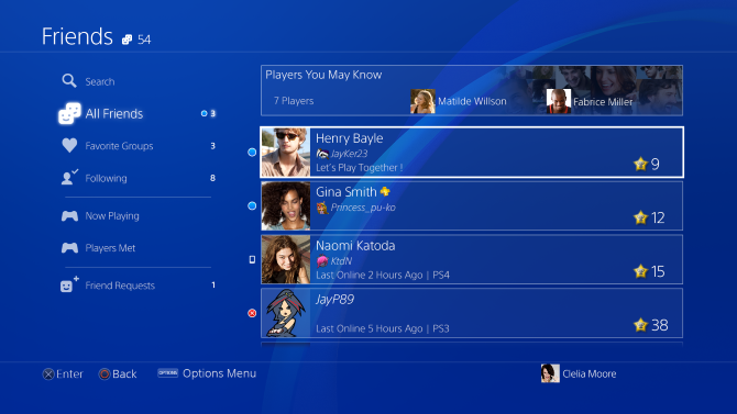 Liste d'amis PS4