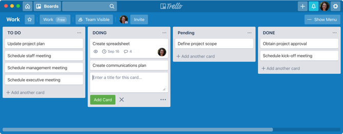 Listes et cartes Trello sur Mac