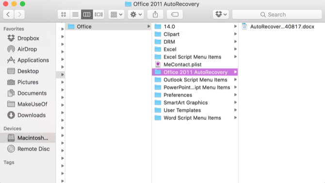 Office 2011 autorecovery mac