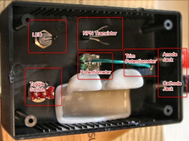 Zap Yourself Smarter With This DIY tDCS Brain Stimulator project box with first wire and layout