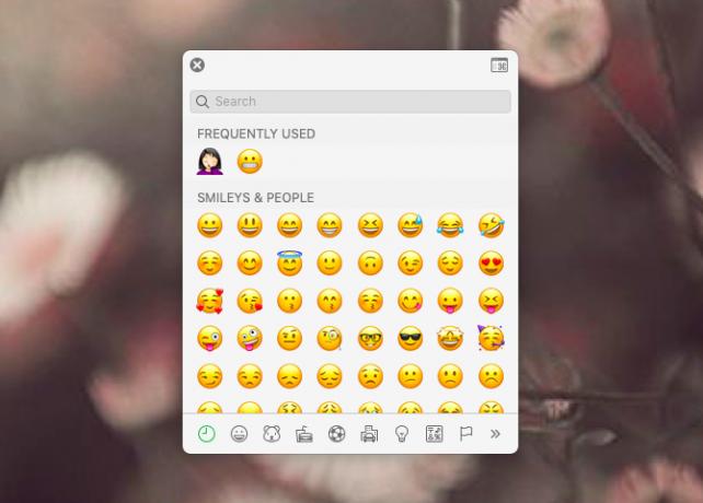 Volet contextuel de la visionneuse d'emoji sur macOS