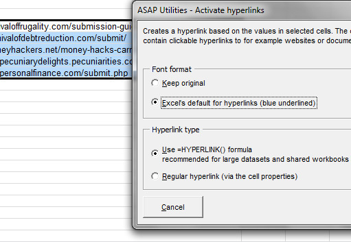 comment convertir un hyperlien de texte en URL dans Excel