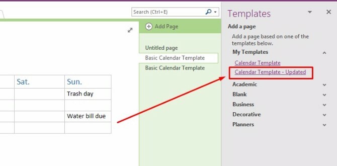 créer un modèle de calendrier onenote