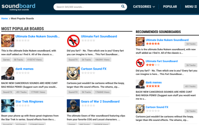Soundboard.com possède une énorme collection de sons
