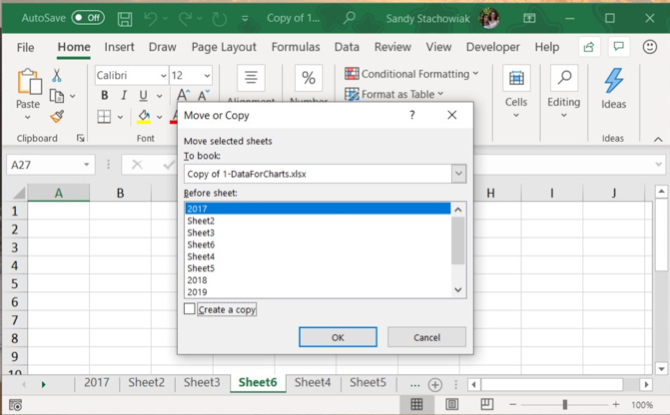 Onglet Déplacer ou copier Excel