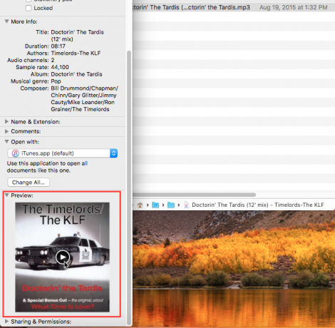 Lire un fichier audio à l'aide de la fenêtre Obtenir des informations dans le Finder sur Mac