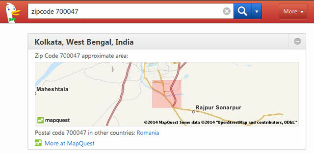 DuckDuckGo Trouver des codes postaux