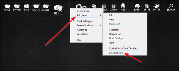 Docklet RocketDock + Stacks: pas seulement un Dock, mais une solution complète d'organisation de bureau [Windows] RocketDock Add Item Stack Docklet