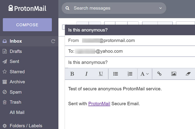 Interface de messagerie ProtonMail