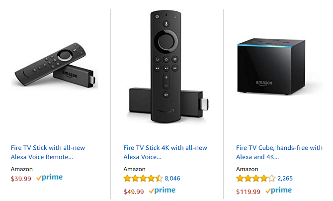 Amazon Fire TV Comparaison des coûts des appareils