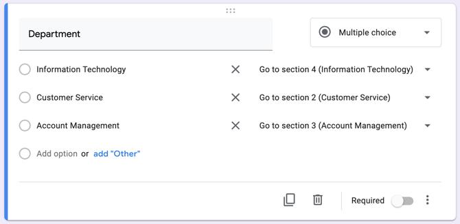 Google Forms Aller à la liste des sections