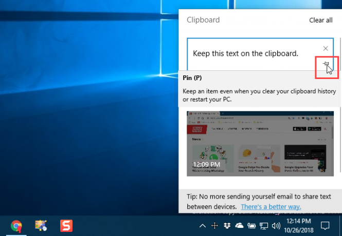 Épingler un élément dans le presse-papiers dans Windows 10