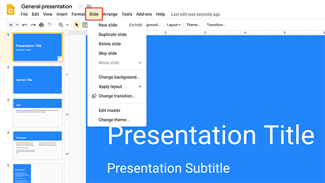 Comment créer une présentation Google Slides Slide Menu