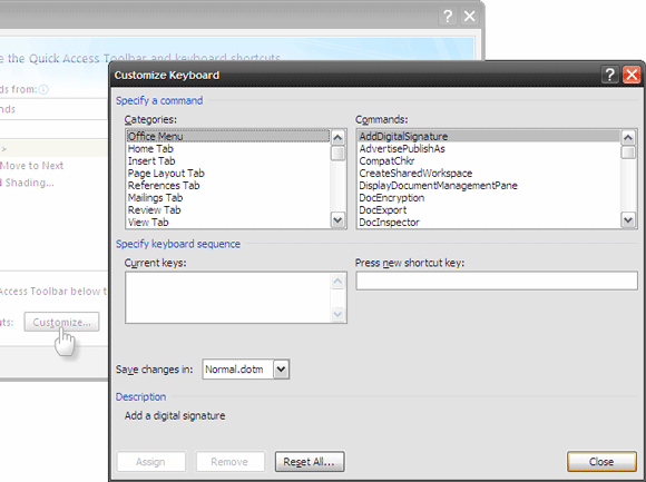 Configurer des touches de raccourci personnalisées dans MS Word et créer une feuille de triche Personnaliser le clavier