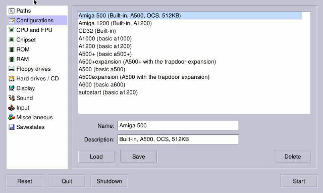 Sélectionnez une configuration pour votre émulation Amiga