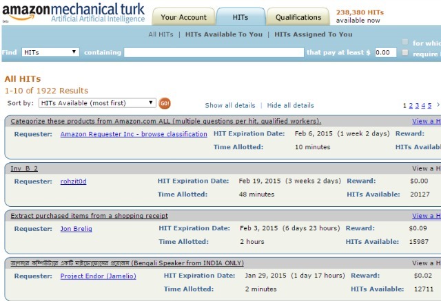 capture d'écran MechanicalTurk