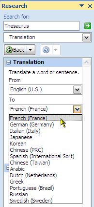 Comment utiliser la fonctionnalité de recherche dans la traduction de Microsoft Word 2007 5
